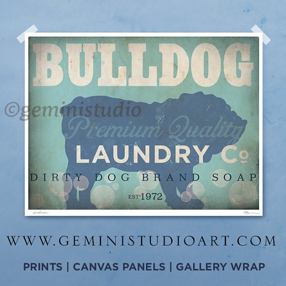 English Bulldog laundry company dog laundry room artwork