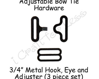 50 Sets Adjustable Bow Tie Hardware Fastener Clips - Rounded Edge Slide Adjuster*, Hook and Eye - 3/4" Black Metal - SEE COUPON