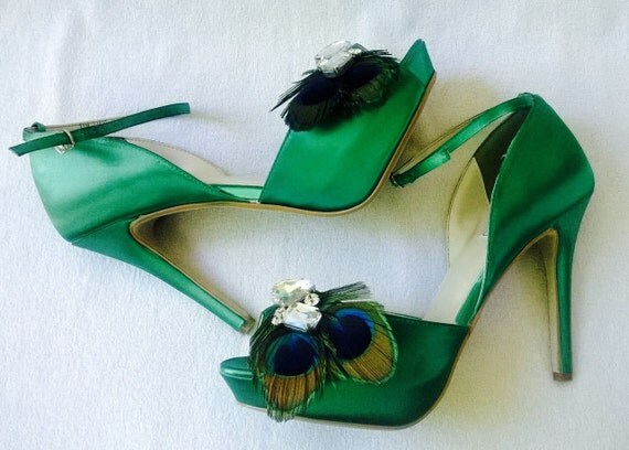Emerald green shoes, sexy sandals, peacock sandals, peacock feather ...