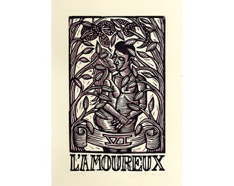 Tarot Card Art, Lovers Tarot Block Art Print, divination wall decor