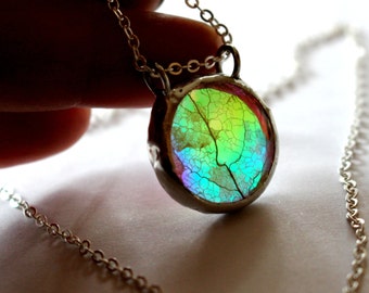 Greenery, Botanical Jewelry, Real Leaf Necklace, Pressed Flower Pendant Rainbow Leaf Glass Pendant Skeleton Leaf Necklace Real Plant Jewelry
