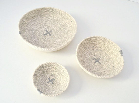 Grey and white decor, Office decor, Desk organiser, Cotton rope bowls, Set of cotton bowls Coiled cotton bowls, Ring cotton holder, Key bowl