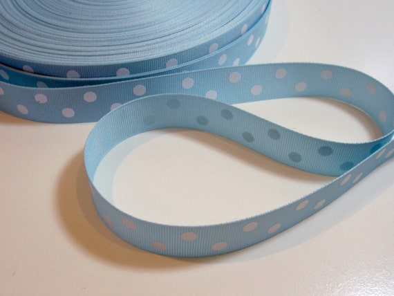 Blue Ribbon Light Blue and White Polka Dot Grosgrain Ribbon