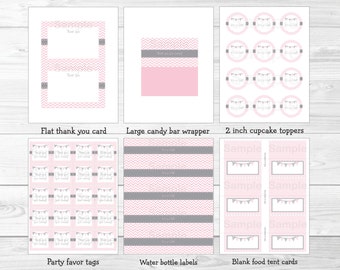 Pink Chevron Baby Shower Party Package / Baby Girl / Pink & Grey / Baby Shower Decorations / INSTANT DOWNLOAD A201