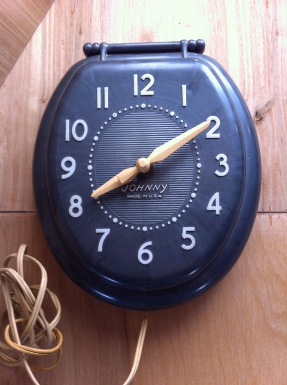 Vintage Johnny Wall Clock Awesome Toilet by ThreeLittleBluebirds