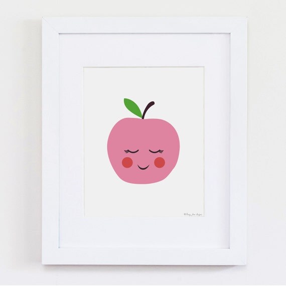 Apple Art Print Healthy Art Fruit Art Print by PennyJaneDesign