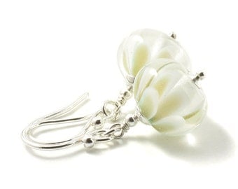 White Earrings | White Flower Earrings | Lampwork Glass Petal Earrings | Sterling Silver | Snowdrop Earrings
