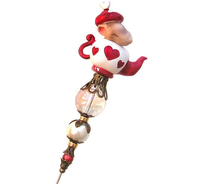 Little Sleeping Dormouse Sculpted Hat Pin, Polymer Clay Jewelry Alice in Wonderland Lapel Pin Mouse Animal Pet Tea Pot Mad Hatter Party steampunk buy now online
