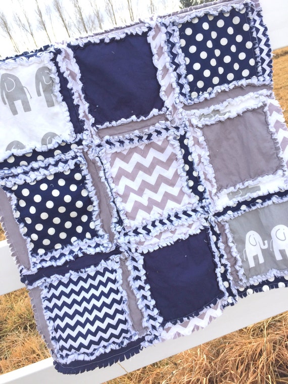 Elephant Baby Quilt Baby Blanket in Navy Blue by avisiontoremember