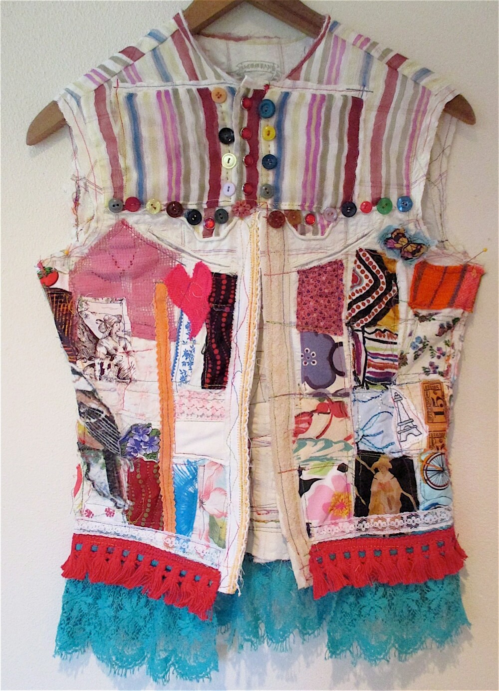 EARTHY EDGY SALVAGE wAISTCOAT Collage Altered Wearable Art