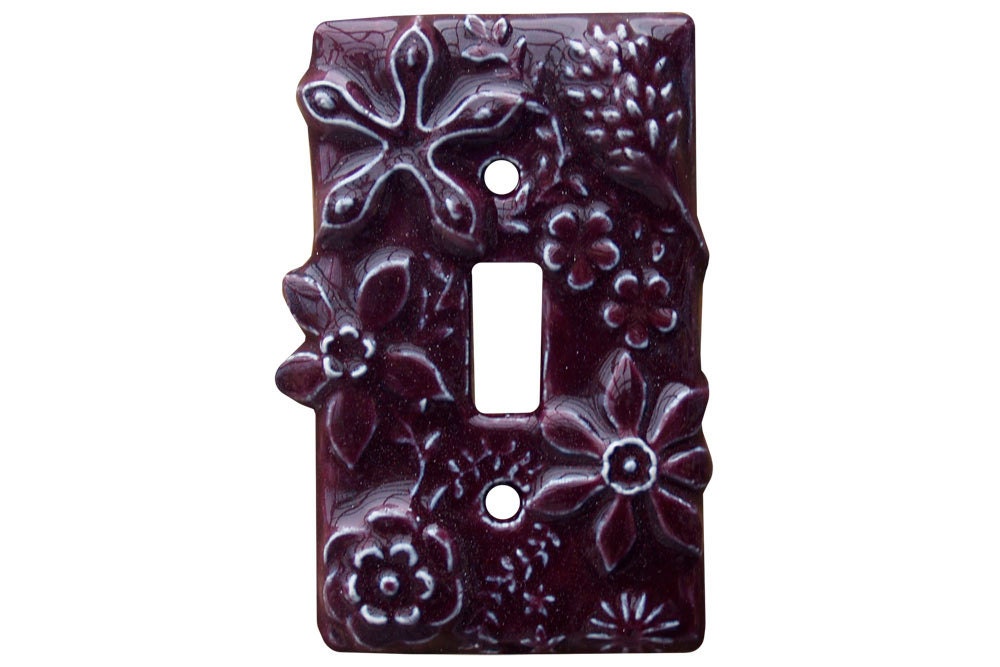 Flowers Ceramic Light Switch Cover single by HoneybeeCeramics