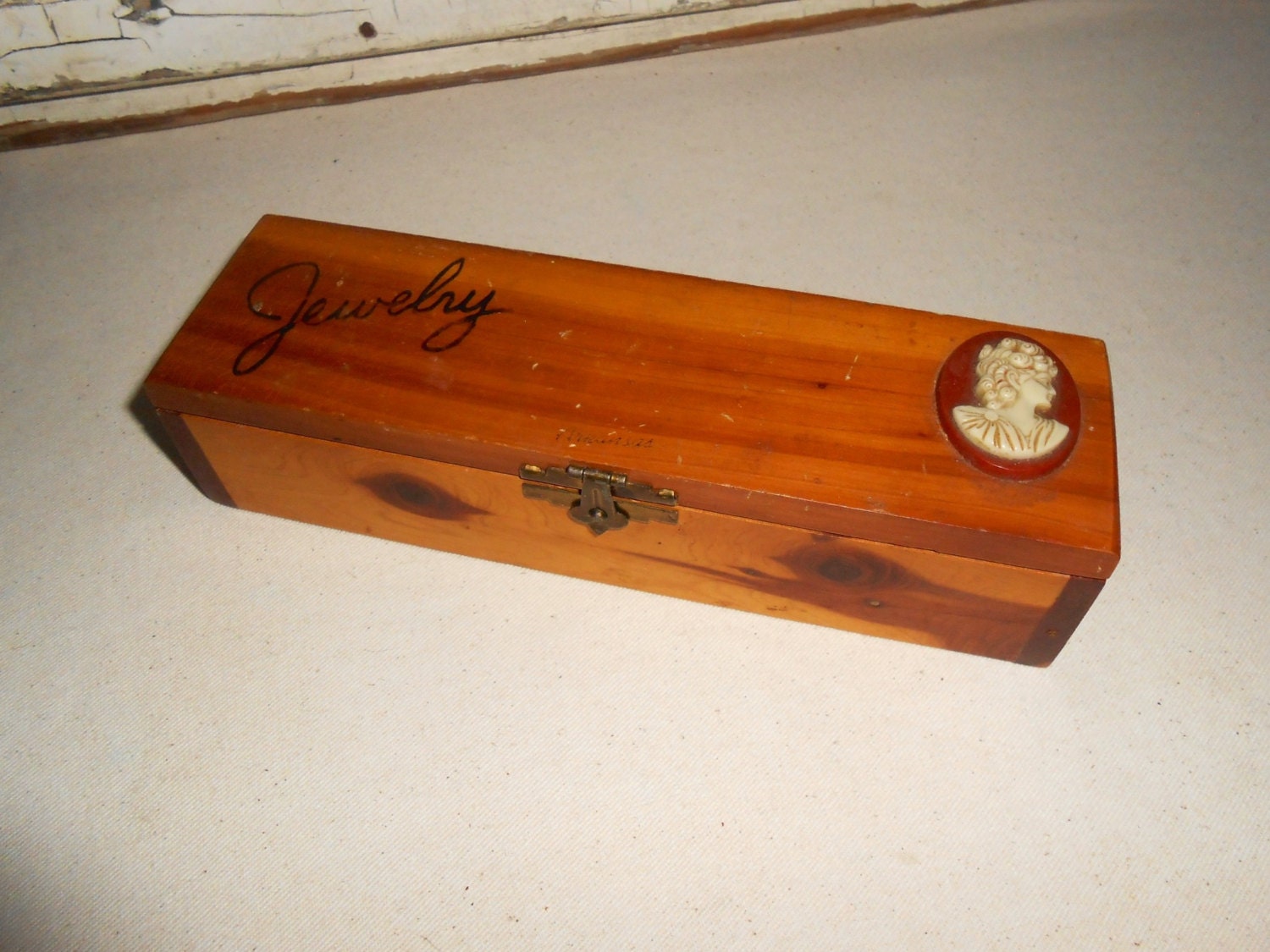 Vintage Cedar Jewelry Box, Vintage Wood Jewelry Box, Hinged Wood Box