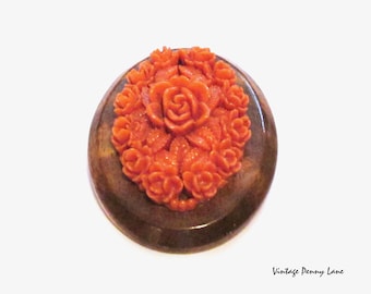 Vintage Wood / Celluloid Flower Brooch / Pin