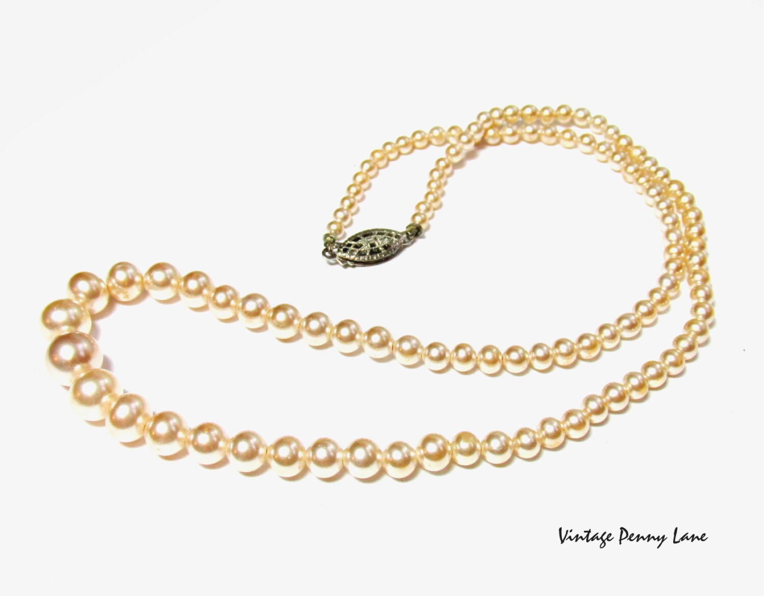 Vintage Glass Pearl Bead necklace Sterling Silver Clasp