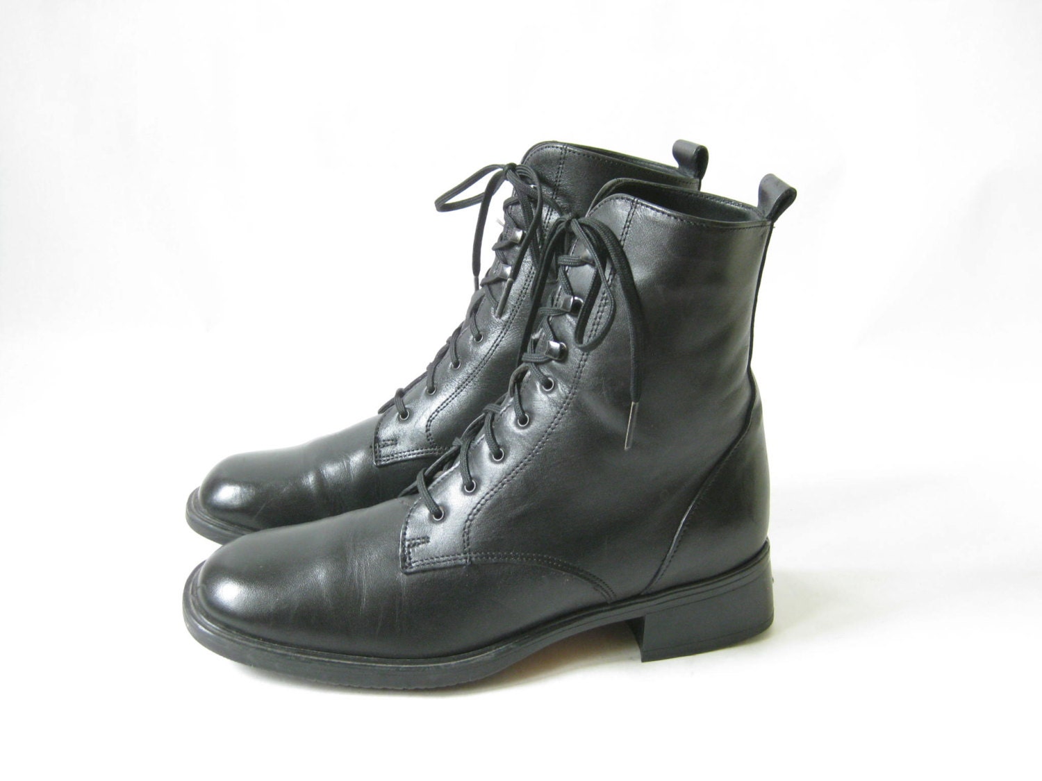 Vintage Black Leather Lace Up Ankle Boots. Size by TimeBombVintage
