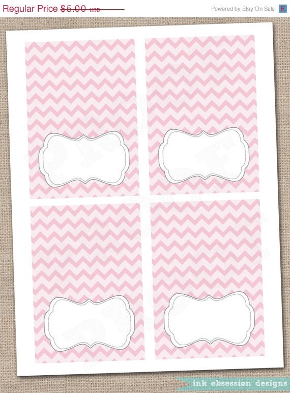 Pink Chevron and Gray Buffet Card Printable by InkObsessionDesigns