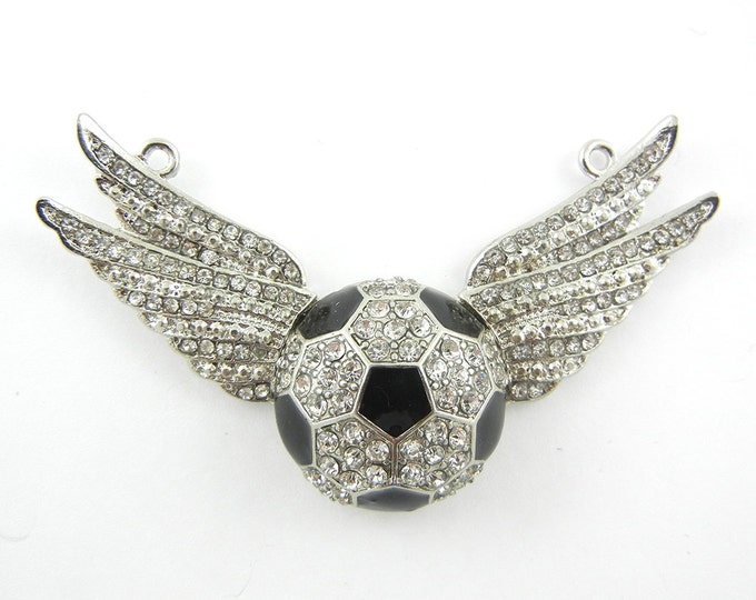 Double Link Soccer Ball with Rhinestone Wings Pendant