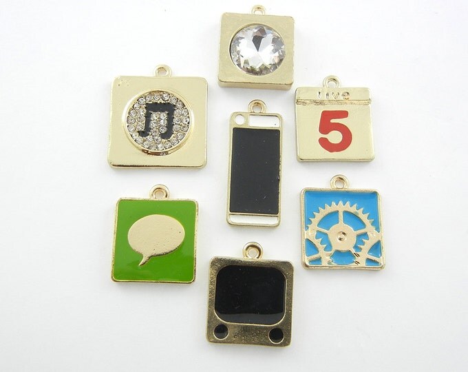 Set of 7 Gold-tone Technology Themed Charms