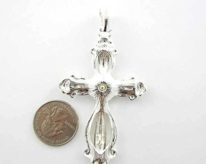 Large Silver-tone Cross Pendant with Rhinestones