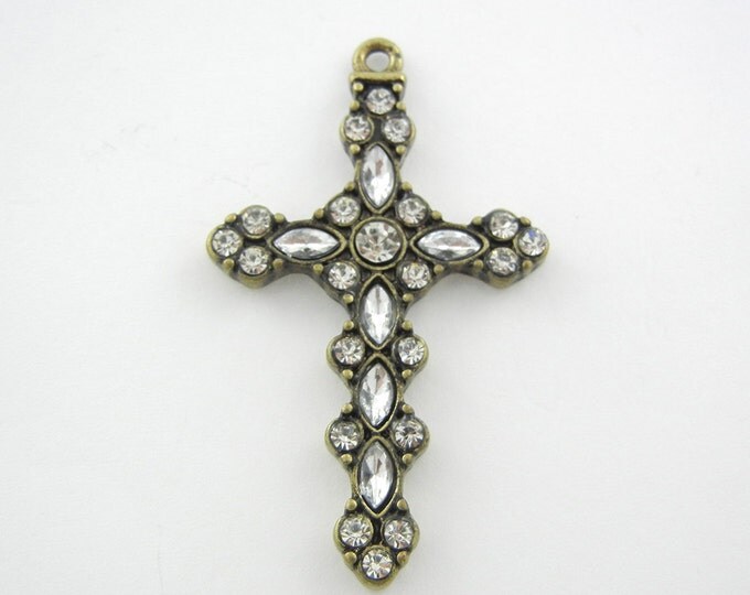 Burnished Gold-tone Clear Rhinestone Encrusted Cross Pendant