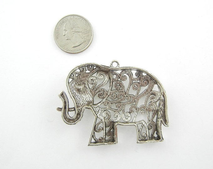 Large Antique Silver-tone Filigree Elephant Pendant