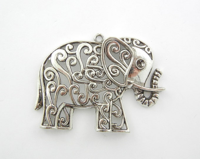 Large Antique Silver-tone Filigree Elephant Pendant