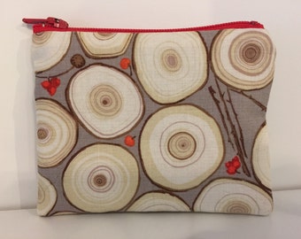 Tree Slices Coin Purse - Cotton Change Purse - Small Zipper Pouch