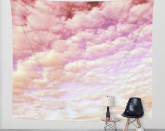 Cotton Candy Sky - Wall Tapestry, modern, home decor, nature, fine art, photography, inspirational, dreamy, cloud, soft, wedding, garden