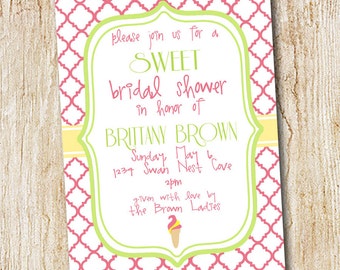 Ice Cream Bridal Shower Invitation - Digital File - Birthday Party Invitation, Sweet party - Dessert Shower