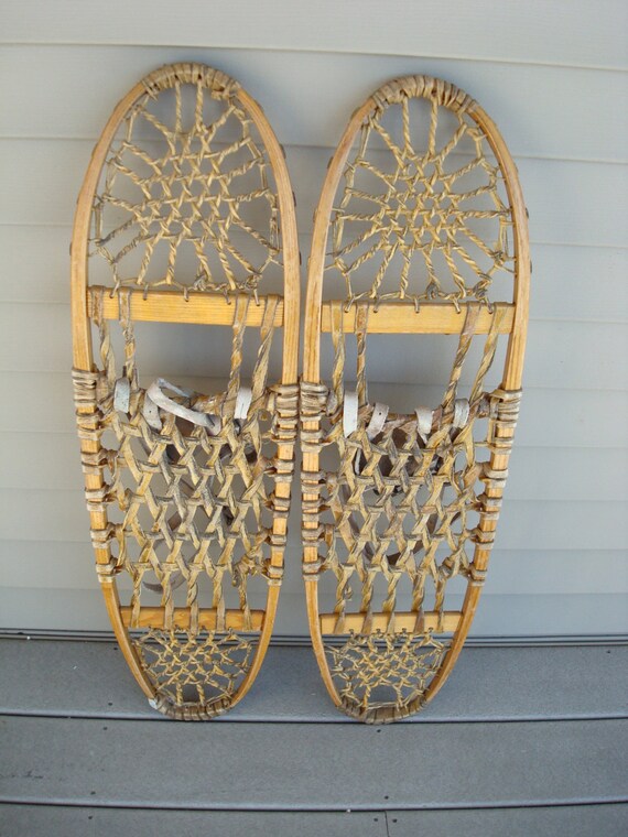 Wood snowshoes with leather straps Snocraft Norway Maine