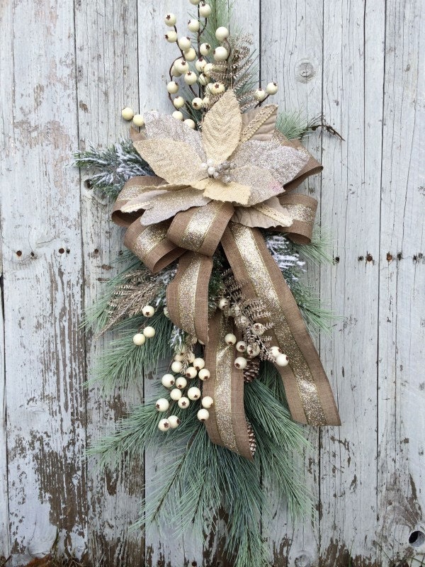 Victorian Christmas Swag, Holiday Wreath for Door, Shabby Chic Christmas Swag, Sparkle Door Swag