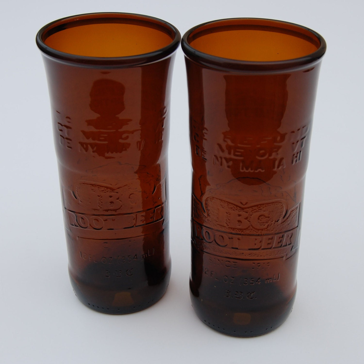 Set of two IBC Root Beer Bottle Glasses