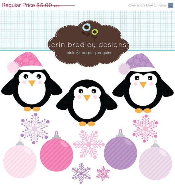 50% OFF Instant Download Holiday Clipart Clip Art Personal & Commercial Use Pink and Purple Penguins Il_570xn