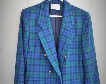 Blue and Green Plaid Pendleton Wool Blazer size 8