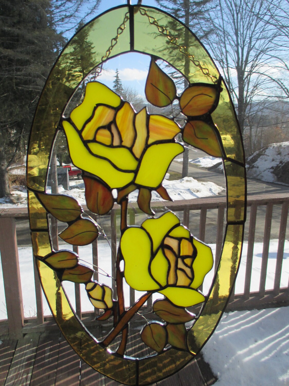 Stained Glass Yellow rose Sun catcher/Plaque