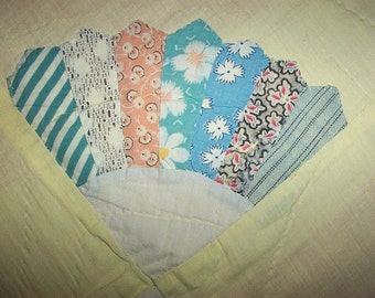 Vintage Cutter Quilt Pc,Pastels,Feedsack Fabrics,Fan Pattern,Yellow