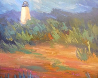 Lighthouse Painting, Daily Painting, Small Oil Painting, "Lighthouse on the Marsh" 11x14"