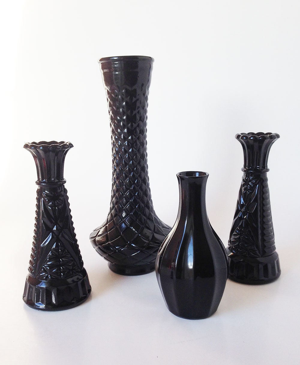 Reserved For John 17 Black Vases Set Painted Vintage Milk