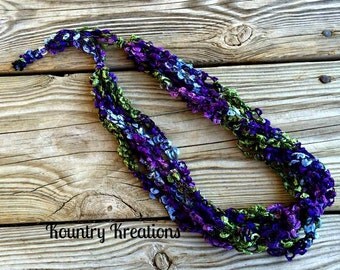 Bacchus Ladder Yarn Necklace/Jewelry/Crocheted Ribbon Necklace/Necklace/Fiber Jewelry/Lilac,Purple,and Green Ladder Necklace (Ready to Ship)