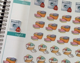 Laundry Stickers, Baskets, Washing Machine, Chores, Cleaning Stickers, Plum Paper, Fits Erin Condren Life Planner