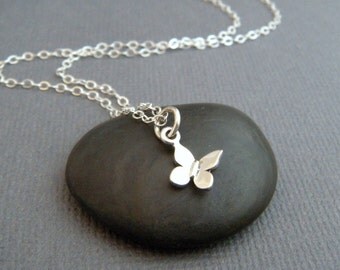 super tiny silver butterfly necklace. sterling silver delicate charm petite simple everyday jewelry origami dainty wings nature pendant 1/4"