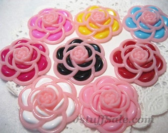 Camellia cabochons 30mm - 8 pcs set (A220)