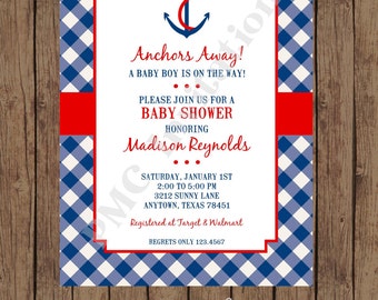 Custom Printed Nautical Baby Shower Invitations - 1.00 each with envelope