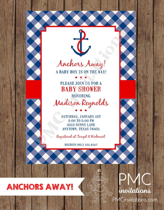 Custom Printed Nautical Baby Shower Invitations 1.00 each