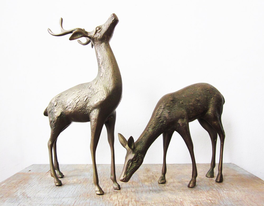 vintage brass deer figurines large brass deers by RustBeltThreads