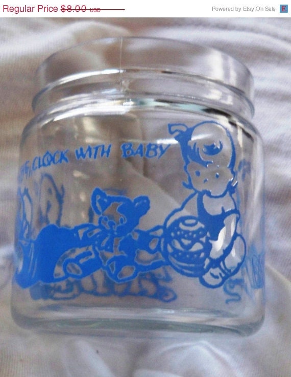 SALE Vintage Nursery Baby Glass Jar, Around the Clock with Baby