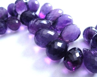Amethyst Teardrop Briolette, 2 MATCHED PAIR, High Quality, Brides, Feburary Birthstone, 11-12mm, 4 pcs