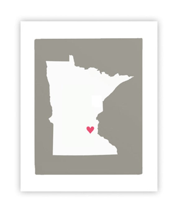 Items similar to MN State Love Minnesota or any U.S. State Heart Map Print Local Pride Travel