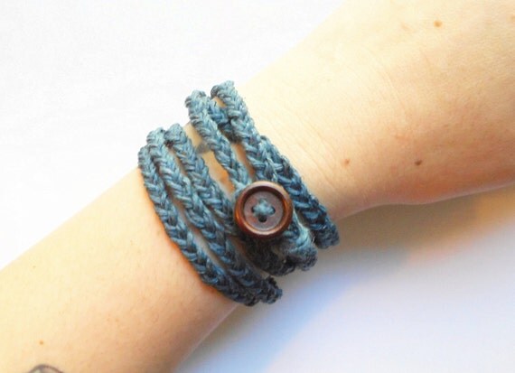 Hemp Wrap Bracelet in Navy Blue. 