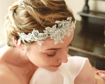 Silver wedding headband, rhinestone headband, bridal headdress, crystal headpiece - style 208